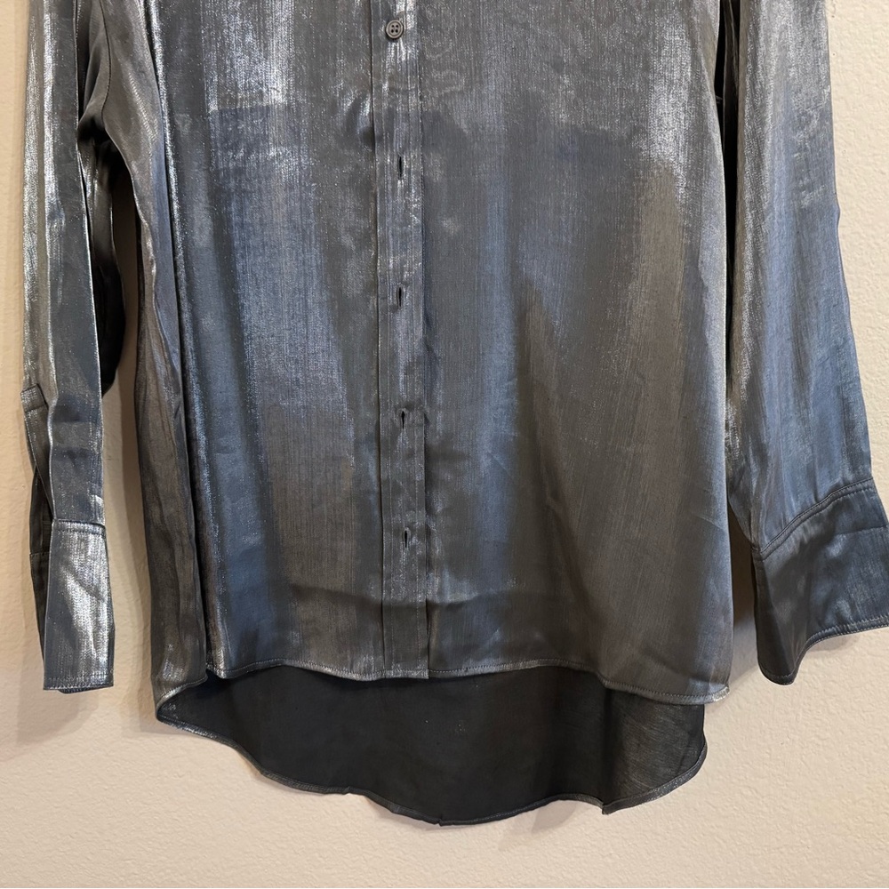 Rachel Roy Shirt Silver Metallic Button-Down Long Sleeves Shirt M Gray - Picture 7 of 15